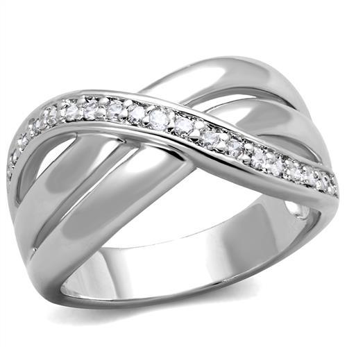 JCE1071 Rhodium Brass Ring with AAA Grade CZ  in Clear