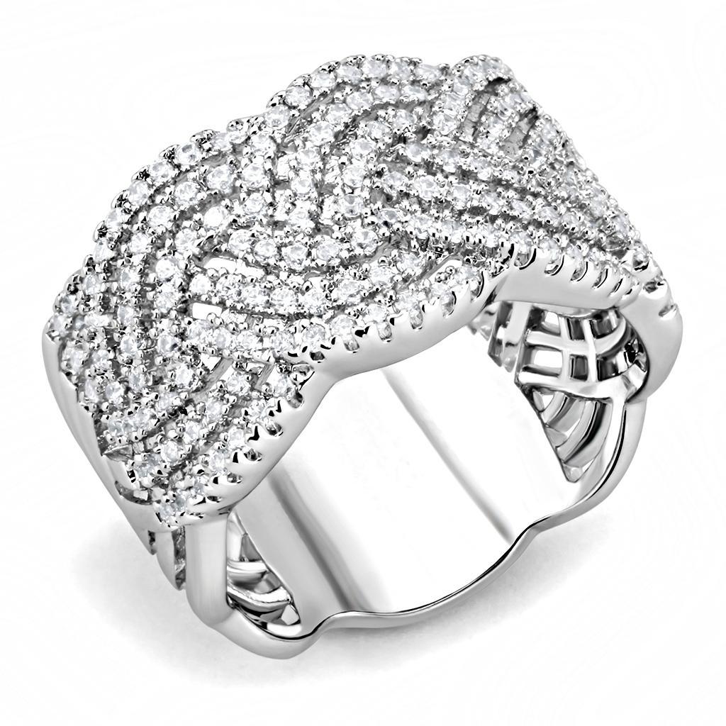 JCE1524 Rhodium Brass Ring with AAA Grade CZ  in Clear