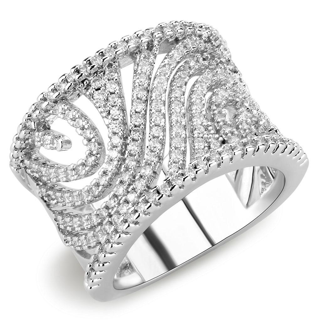 JCE1548 Rhodium Brass Ring with AAA Grade CZ  in Clear