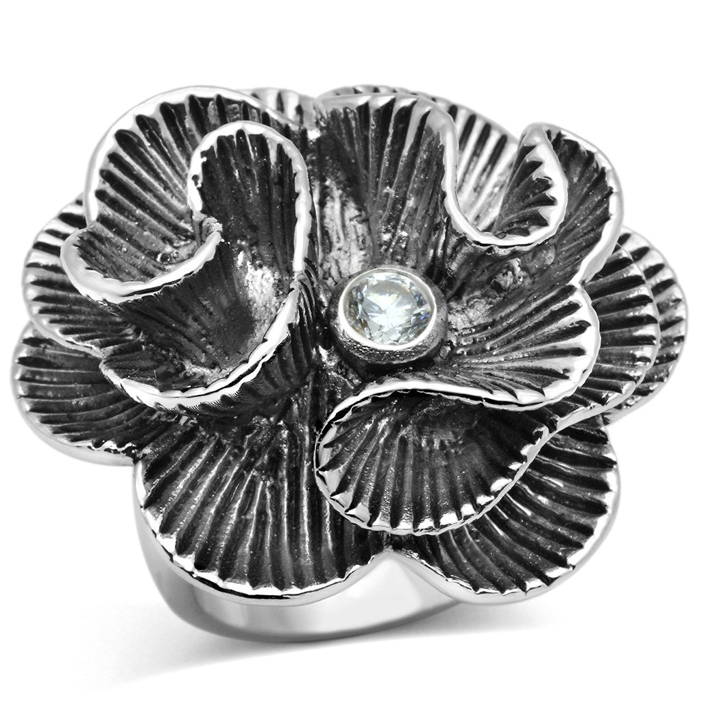 JCE245 Rhodium Brass Ring with AAA Grade CZ  in Clear