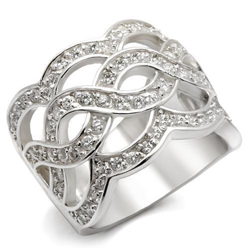 JCE0117 High-Polished 925 Sterling Silver Ring with AAA Grade CZ  in White