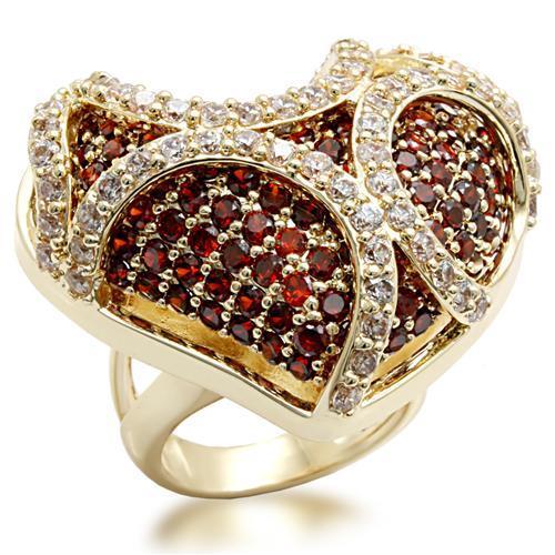 JCE1597 Imitation Gold Brass Ring with AAA Grade CZ  in Garnet