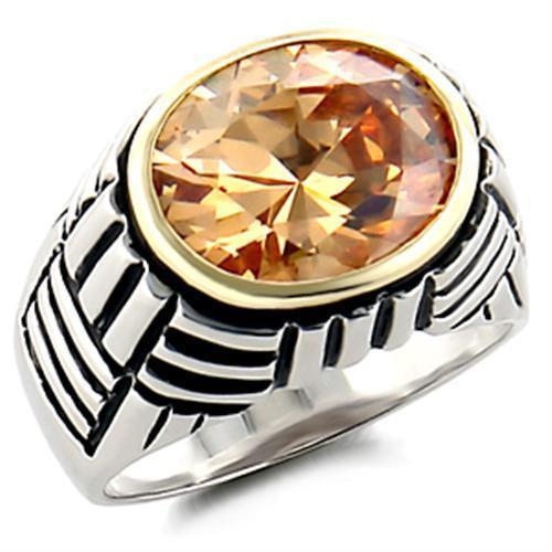 JCEAS872 Reverse Two-Tone 925 Sterling Silver Ring with AAA Grade CZ  in Champagne